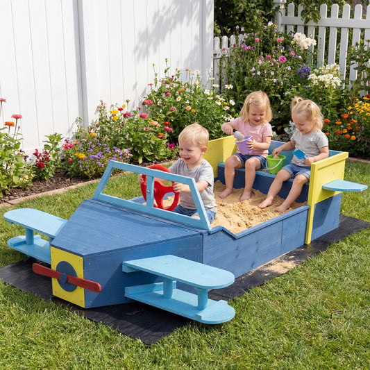 Blue Glider Wooden Sandpit | Large Sandbox With Bench Seat
