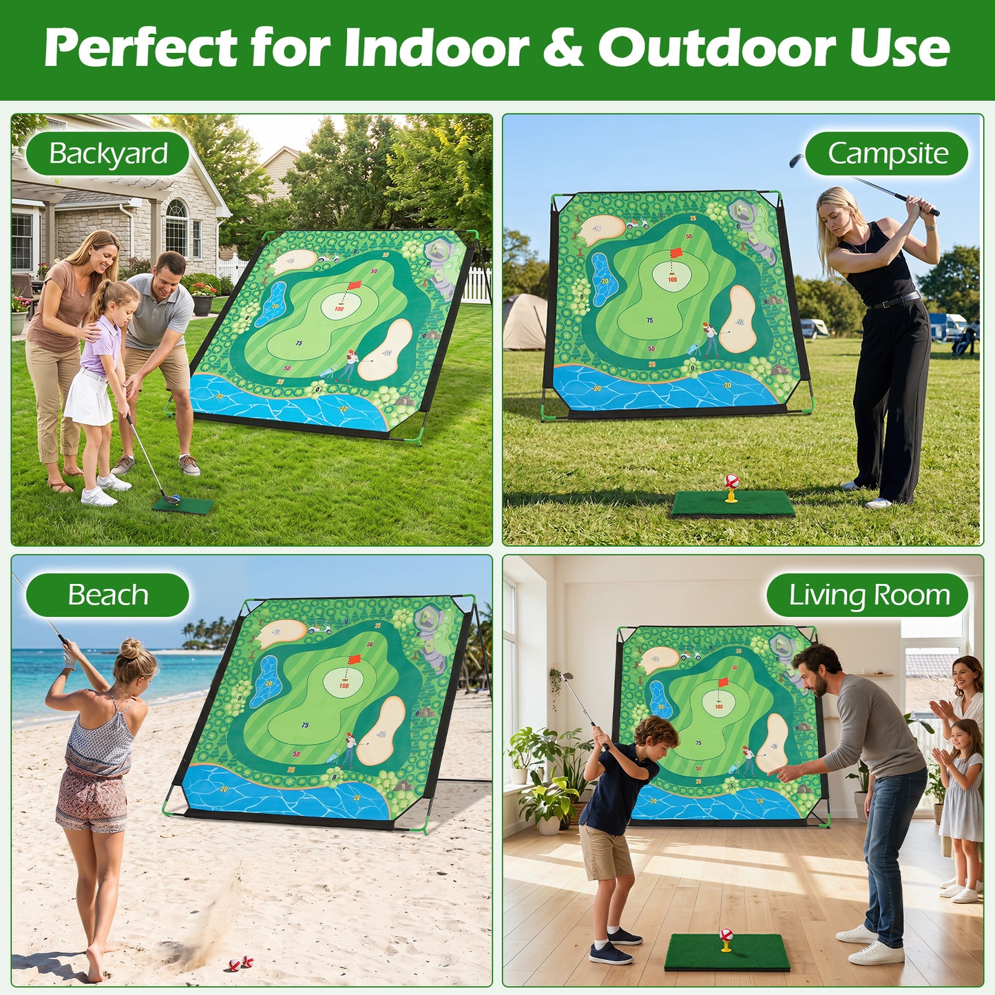 Multicolour Golf Chipping Game Set | Mat 2 Clubs 24 Sticky Balls