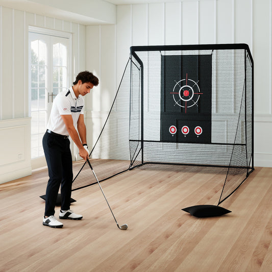 Black Golf Practice Net | Dual Side Barriers & Sandbags