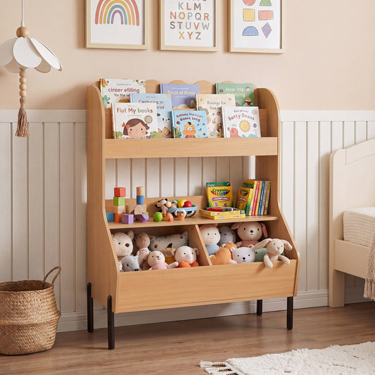 Natural Kids Toy Storage Organizer | 2 Bins & Open Shelf
