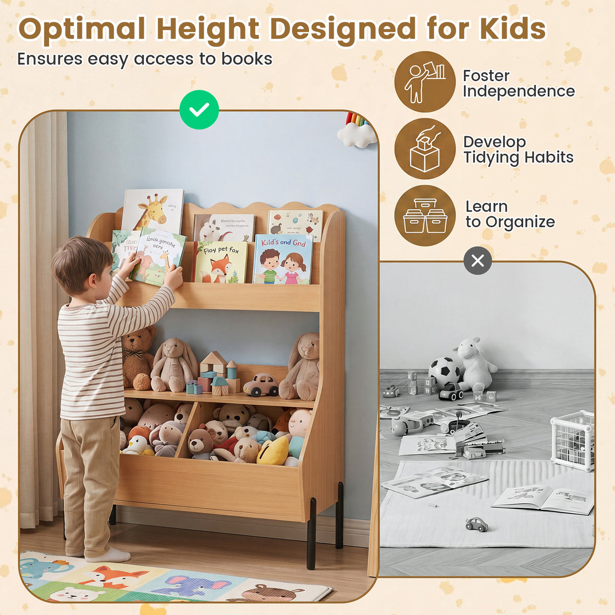 Natural Kids Toy Storage Organizer | 2 Bins & Open Shelf