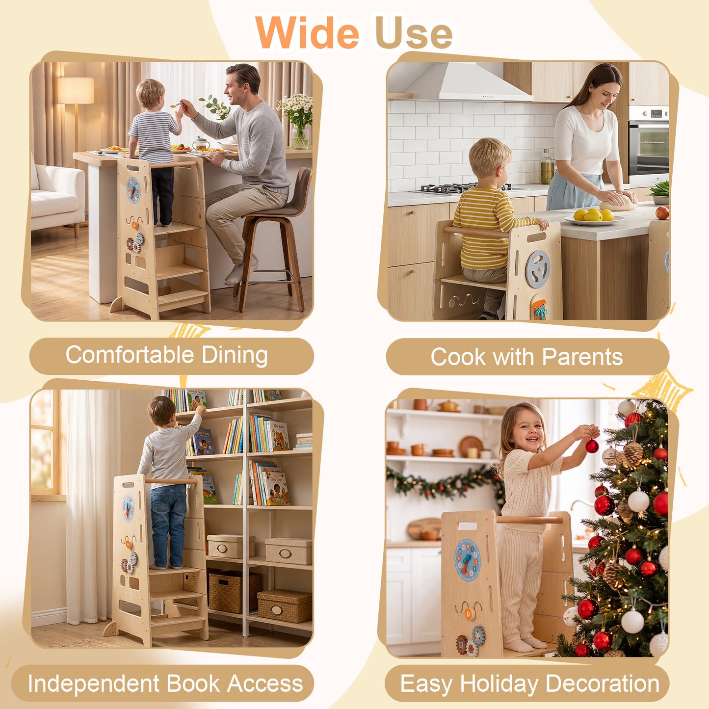 Natural Toddler Standing Tower | Adjustable Height & Blackboard