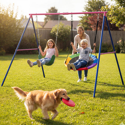 Heavy Duty Red Metal Swing Set | 300kg Capacity & Ground Stakes