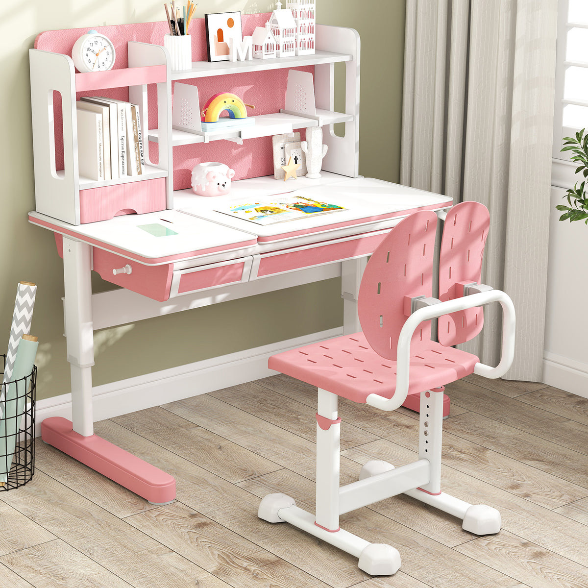 Height Adjustable Kids Desk Chair | Double Back Support Pink