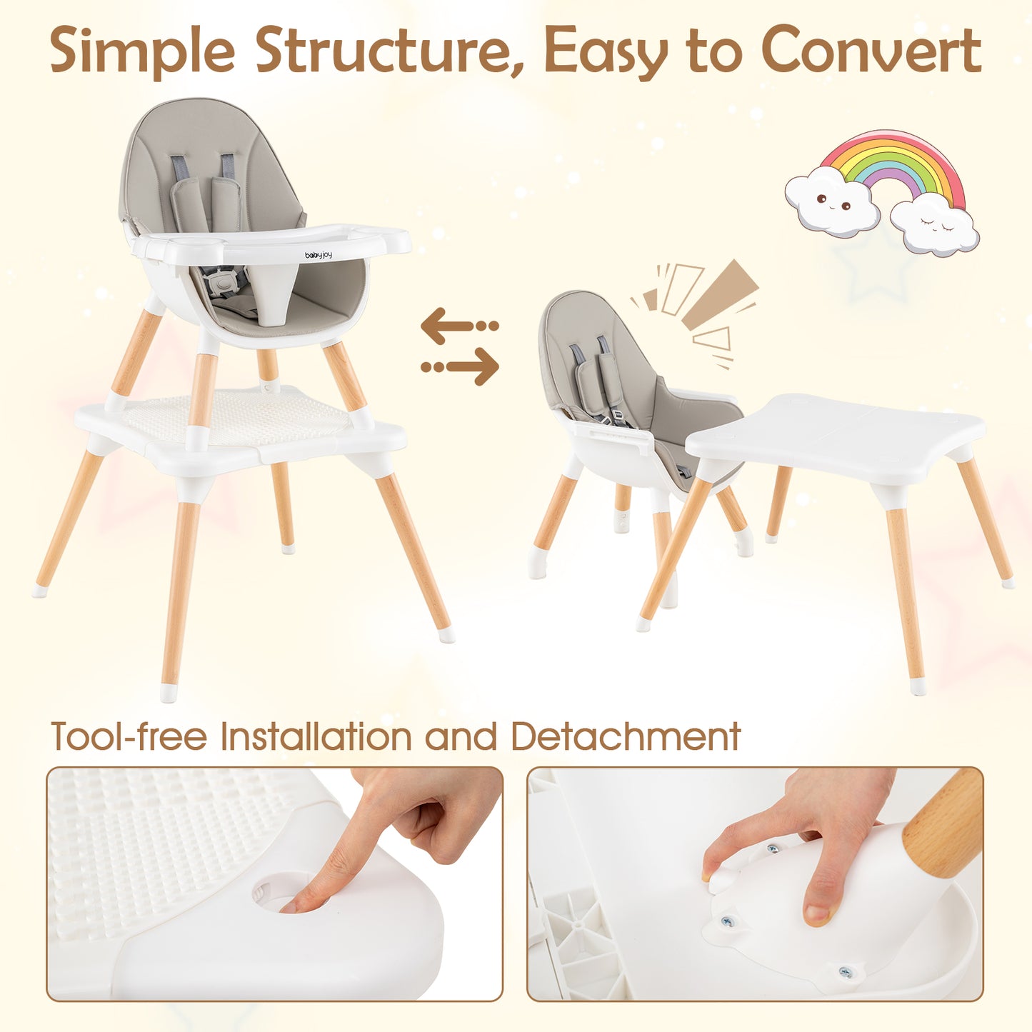6 in 1 Convertible Baby High Chair Grey | Multi Function Table