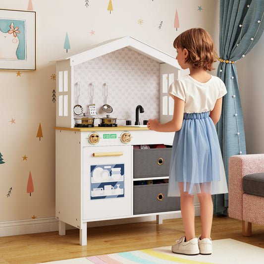 White House-Shaped Play Kitchen | 5-Piece Cookware Set | Ages 3-6
