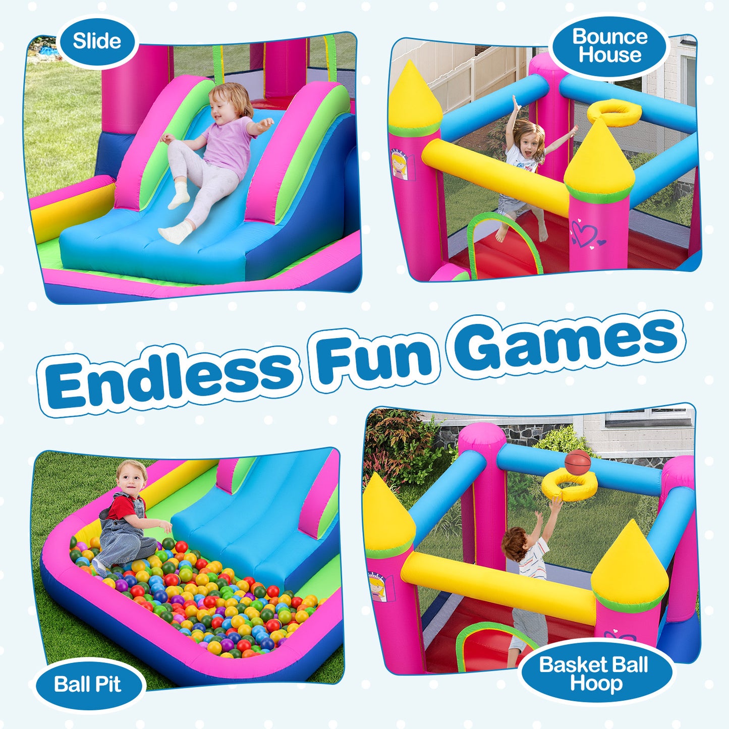 Multicolor 4 In 1 Princess Bounce House With Slide | No Blower