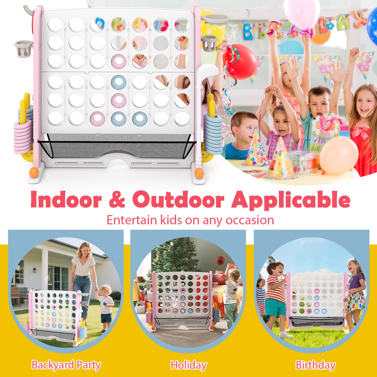Pink Jumbo 4-in-1 Game | Ring Toss Basketball Connect Four