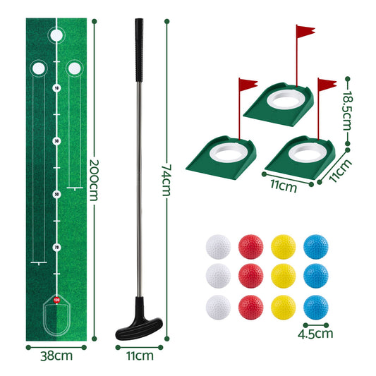 Keezi Kids Golf Putting Game Set with Golf Club, Putting Mat, Balls, Target Holes