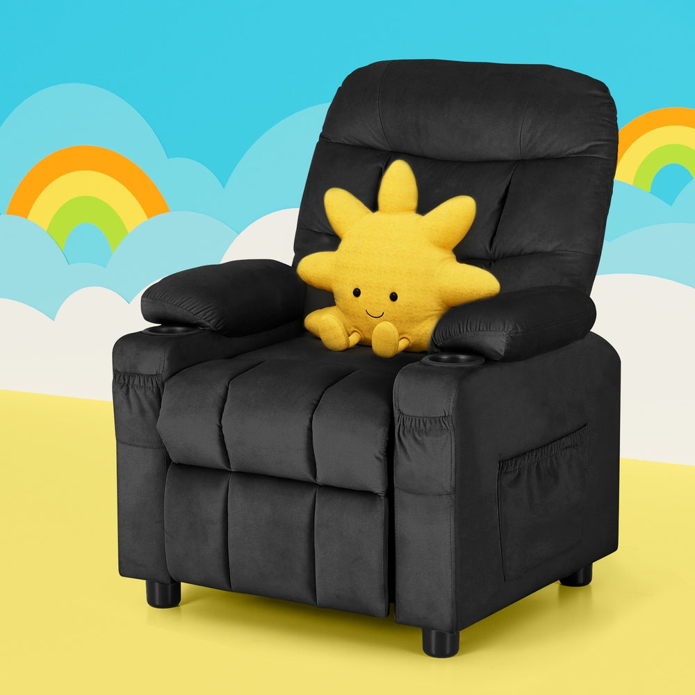 Keezi Kids Velvet Recliner Chair in Black with Storage - cozy, practical seating for children