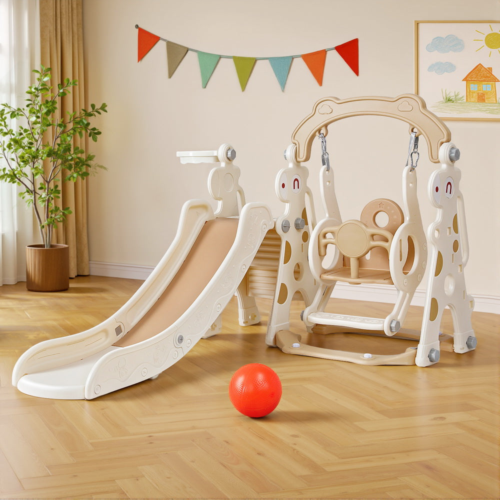 Keezi Kids Slide Swing Set Basketball Hoop Outdoor Playground Toys 160cm Beige Keezi Kids Slide Swing Set Basketball Hoop Outdoor Playground Toys 160cm Beige