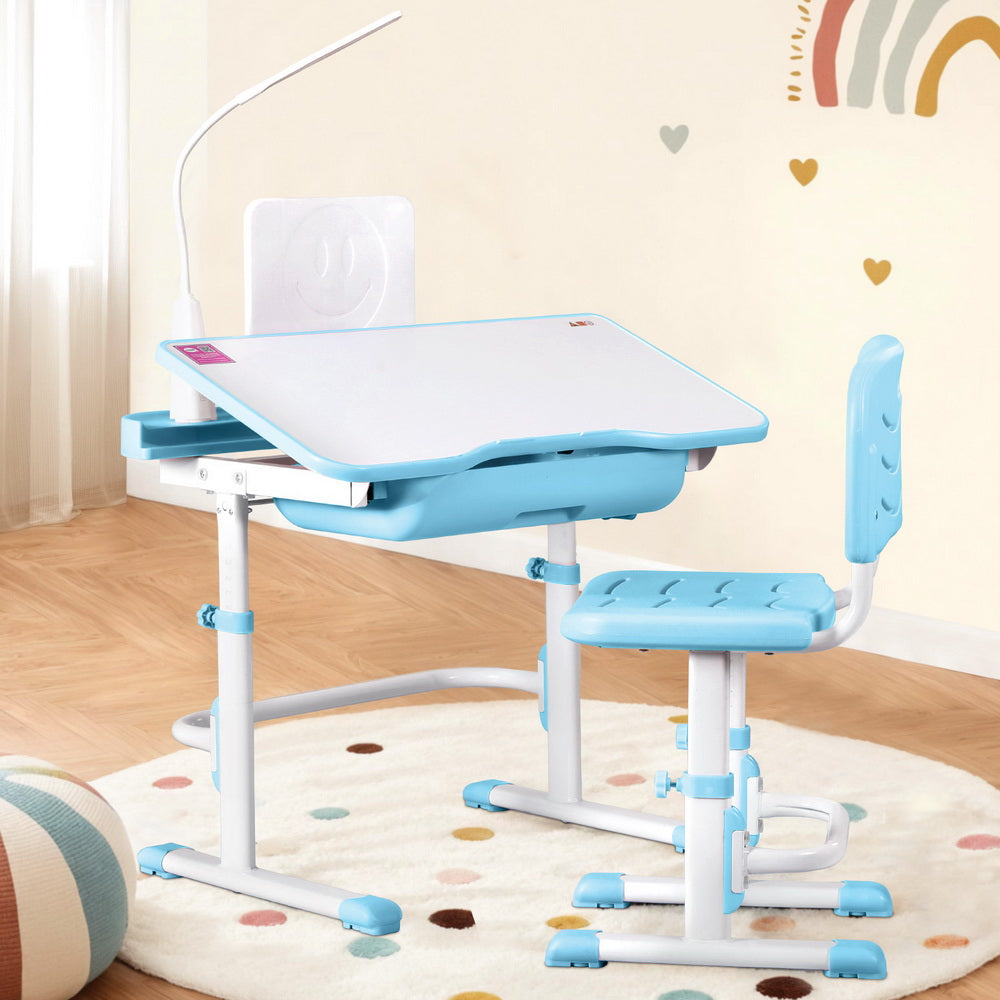 Keezi Kids Table and Chair Set Adjustable Study Desk w/ LED Lamp Reading Blue Keezi Kids Table and Chair Set Adjustable Study Desk w/ LED Lamp Reading Blue