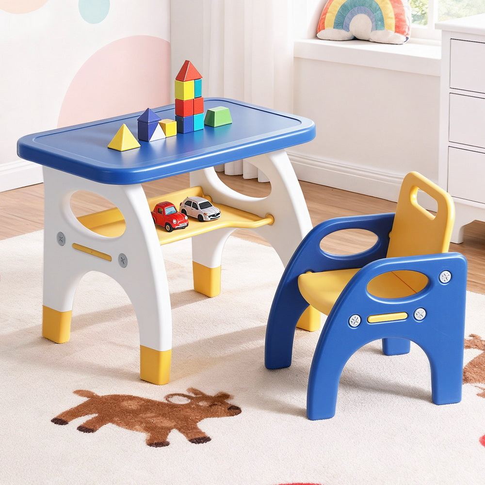 Keezi Kids Table and Chair Set HDPE Toddler Activity Play Set Blue/Yellow Keezi Kids Table and Chair Set HDPE Toddler Activity Play Set Blue/Yellow