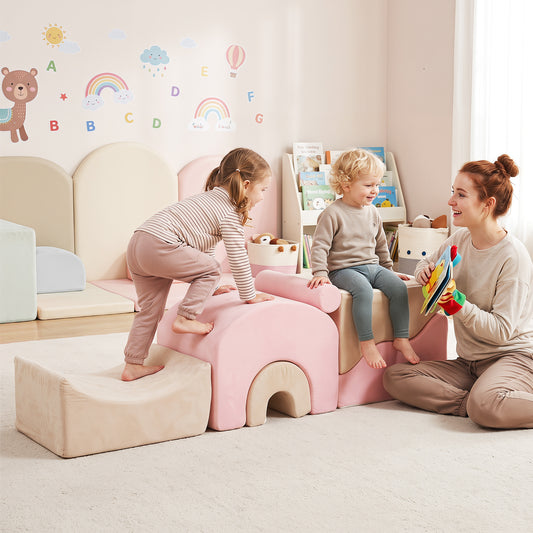 Kids 6-Piece Foam Crawl Climb Play Set | Pink Multi-Color