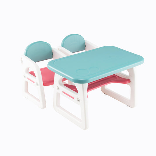 Blue Kids Table & 2 Chairs Set | Spacious Desk with Storage
