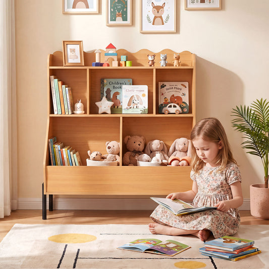 Kids Natural Toy Storage Organizer | 3 Tier Montessori Bookshelf
