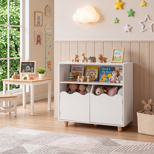 Kids Toy Storage Organizer | 2-Door Cabinet & Top Surface White