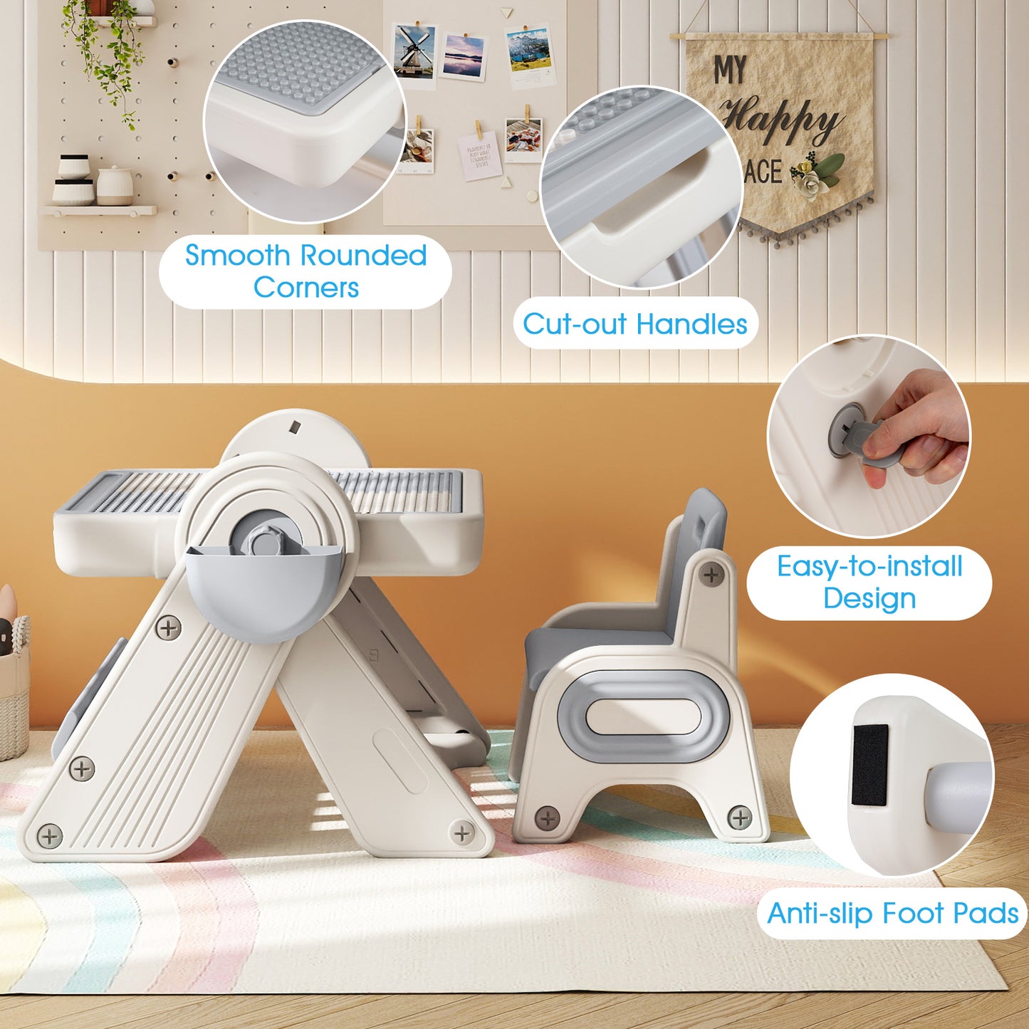 9 In 1 Multifunctional Kids Activity Table Chair Set Beige