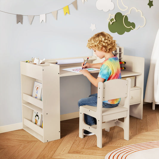 Kids Art Table & Chair Set | Natural Wood Tone With Storage