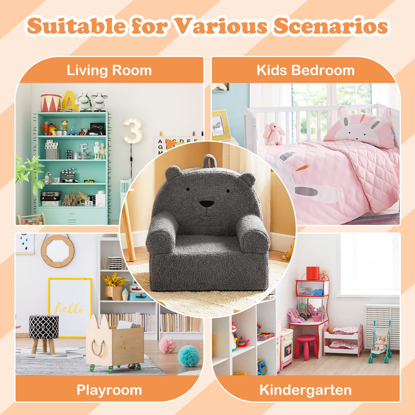 Kids Grey Bear Sofa | Teddy Fleece Foam Seat with Handle Kids Grey Bear Sofa | Teddy Fleece Foam Seat with Handle