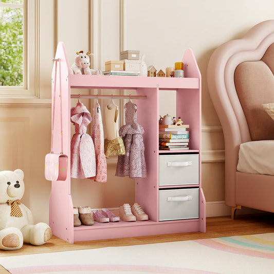 Pink Kids Dress Up Center | Rocket Shape With Mirror & Storage