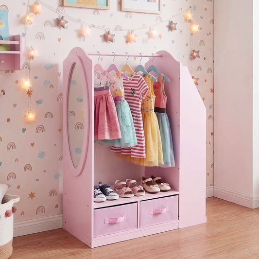 Pink Kids Closet | Mirror Drawers Shelves & Clothing Rack