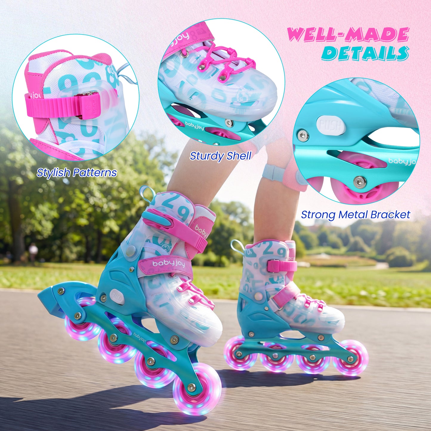 Kids Adjustable Inline Skates | Light Up Wheels | Blue Size M