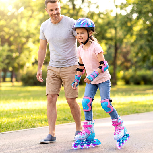Kids Adjustable Inline Skates | Light Up Wheels | Blue Size M