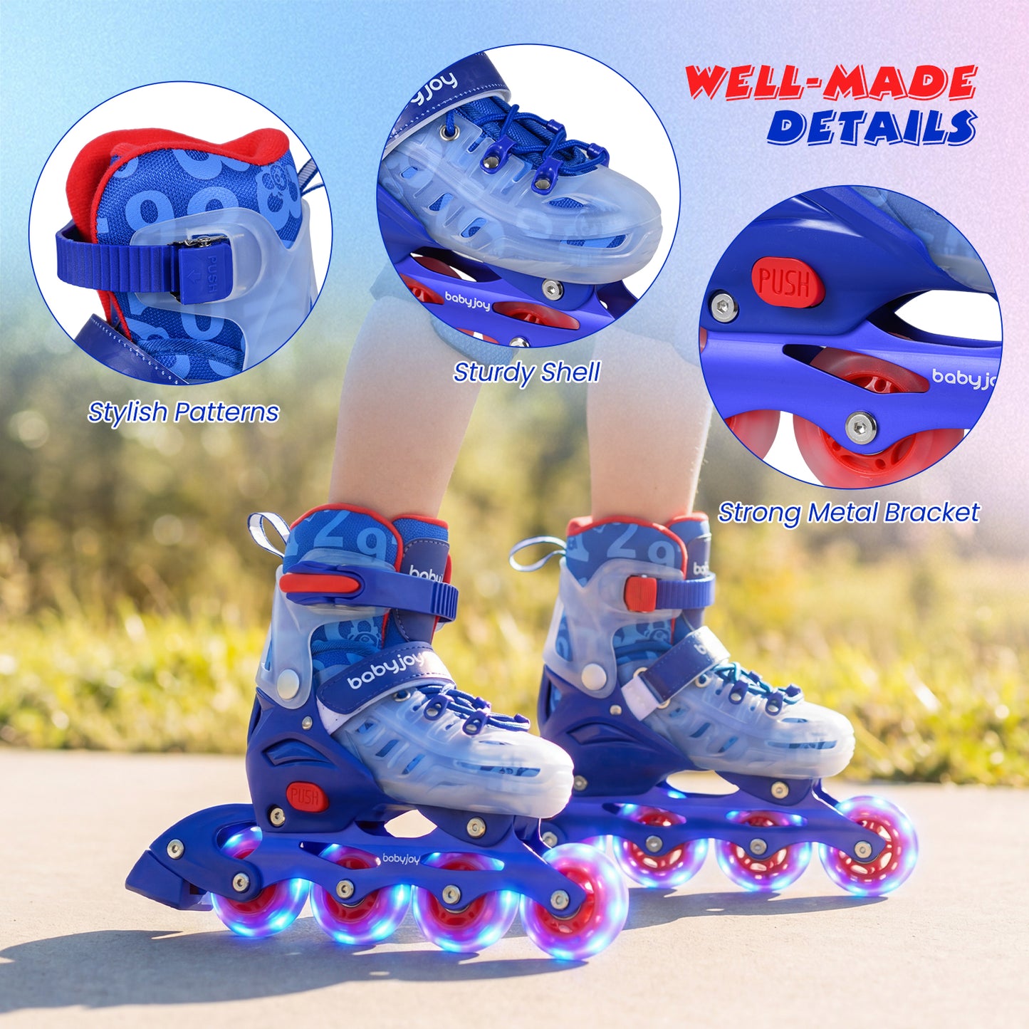 Blue Light Up Wheels Kids Inline Skates | Adjustable Size L