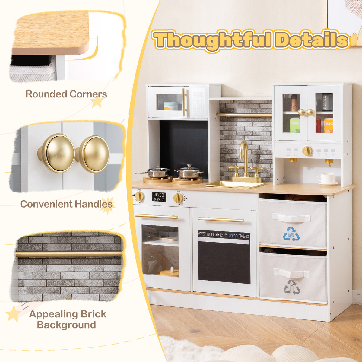 Kids Kitchen Playset | Wooden Pretend Play with Lights & Sounds