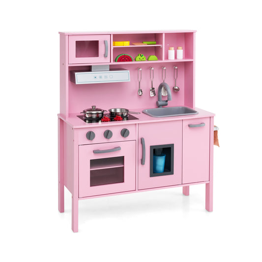 White Wooden Kids Kitchen Playset | Microwave & 18 Accessories