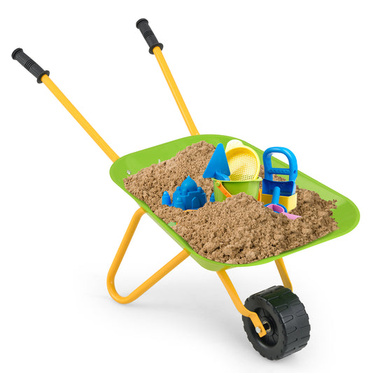 Kids Metal Wheelbarrow Light Green | Non-Slip Handle & All-Terrain Wheel