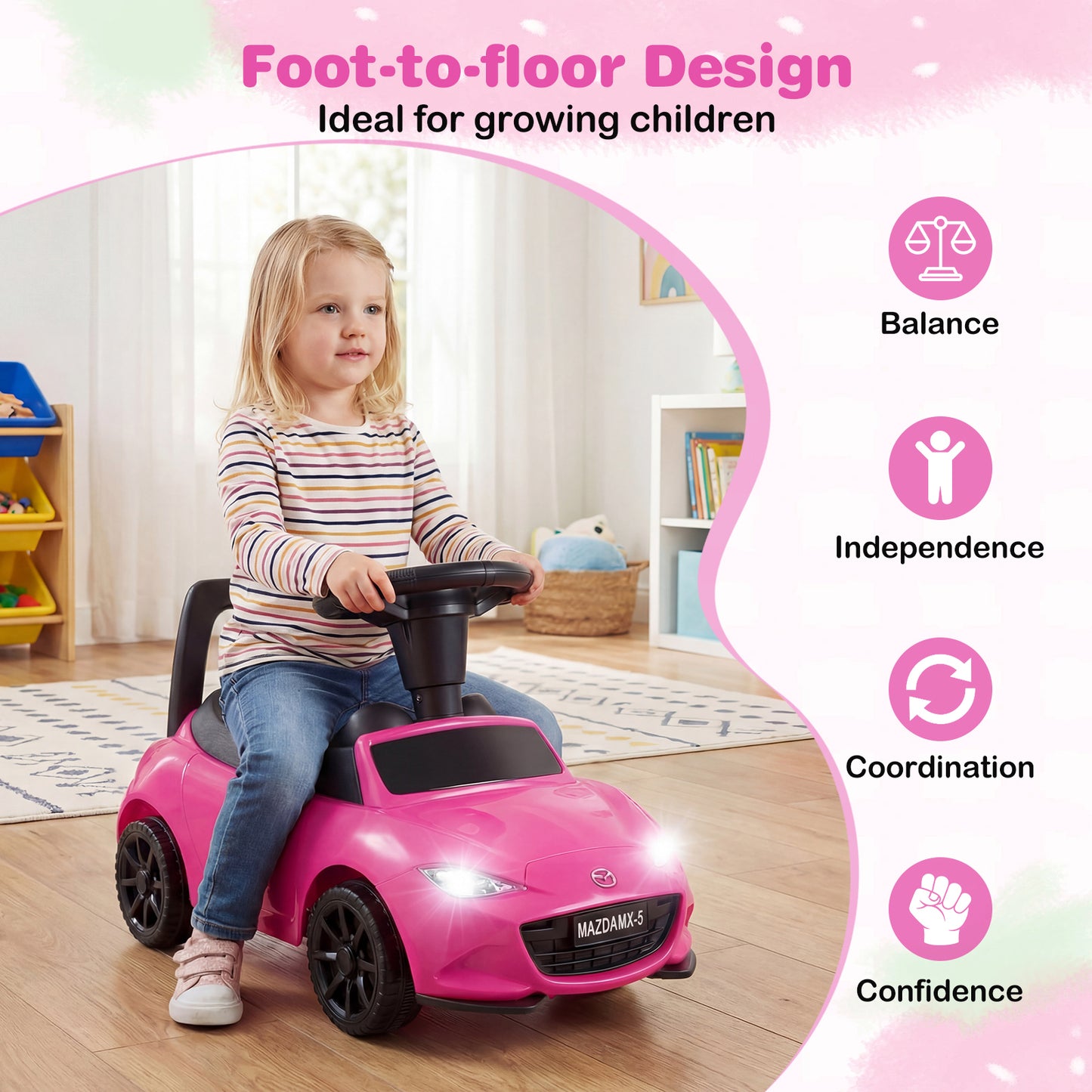 Pink Kids Ride On Push Car | Under Seat Storage for Toddlers