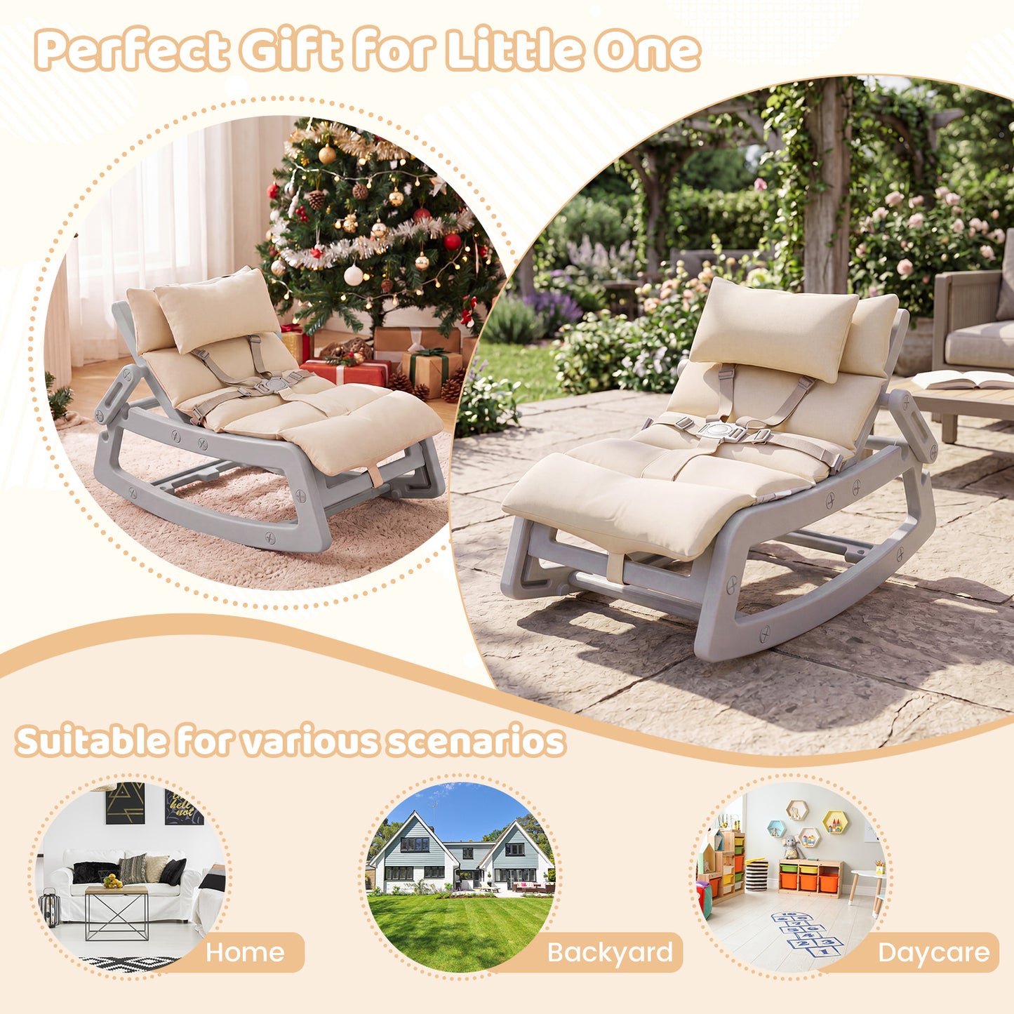 Grey Kids Rocking Chair | Adjustable Backrest & Washable Cushion