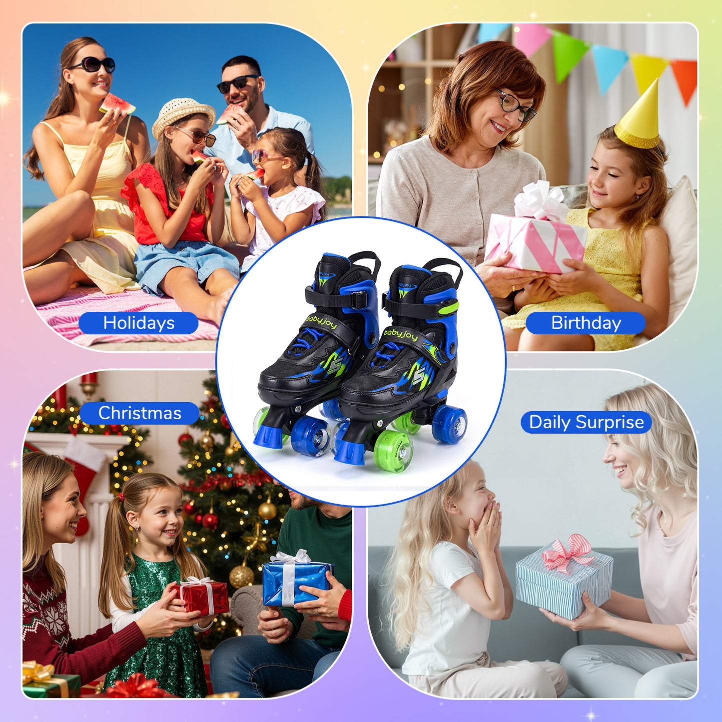 Adjustable Light Up Roller Skates | 4 Size Growth | Blue | Ages 7-9