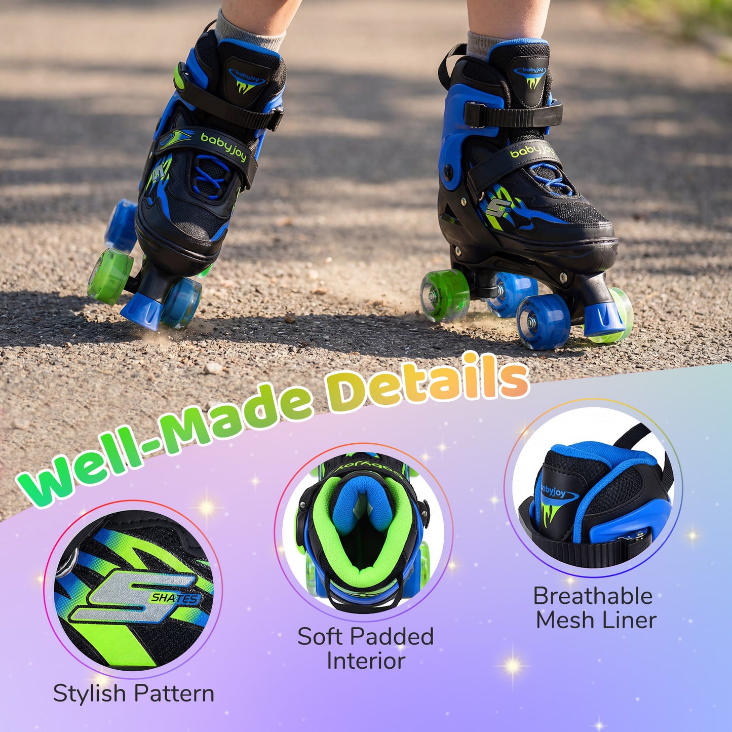 Navy 4-Size Adjustable Roller Skates | Light-Up Wheels | Ages 9-14