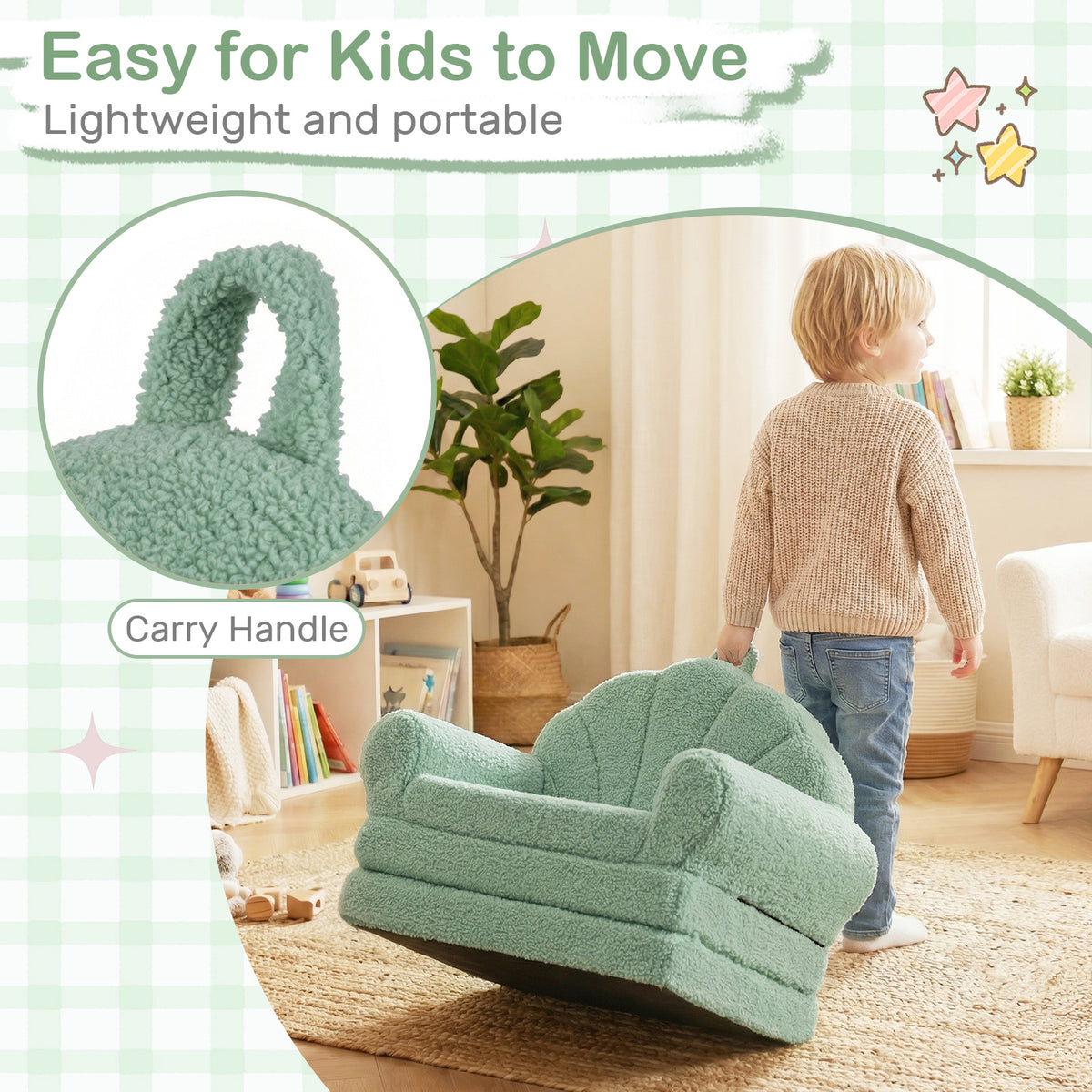 Green Kids Flip Out Sofa | 2 In 1 Foam Lounger with Soft Cover