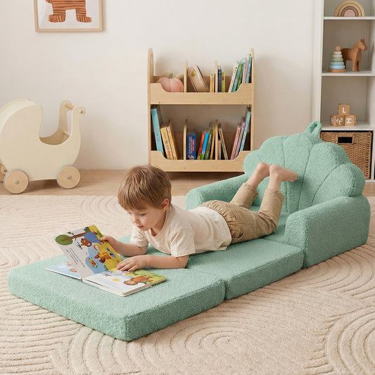 Green Kids Flip Out Sofa | 2 In 1 Foam Lounger with Soft Cover