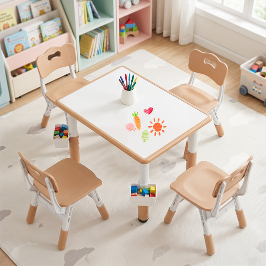 Natural Toddler Desk Set | Graffiti Top & 2 Storage Baskets