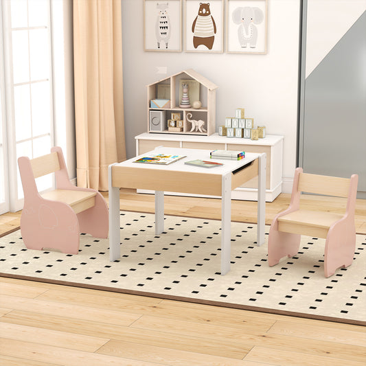 Kids Pink Activity Table & 2 Chairs Set | 4-in-1 Wooden Desk