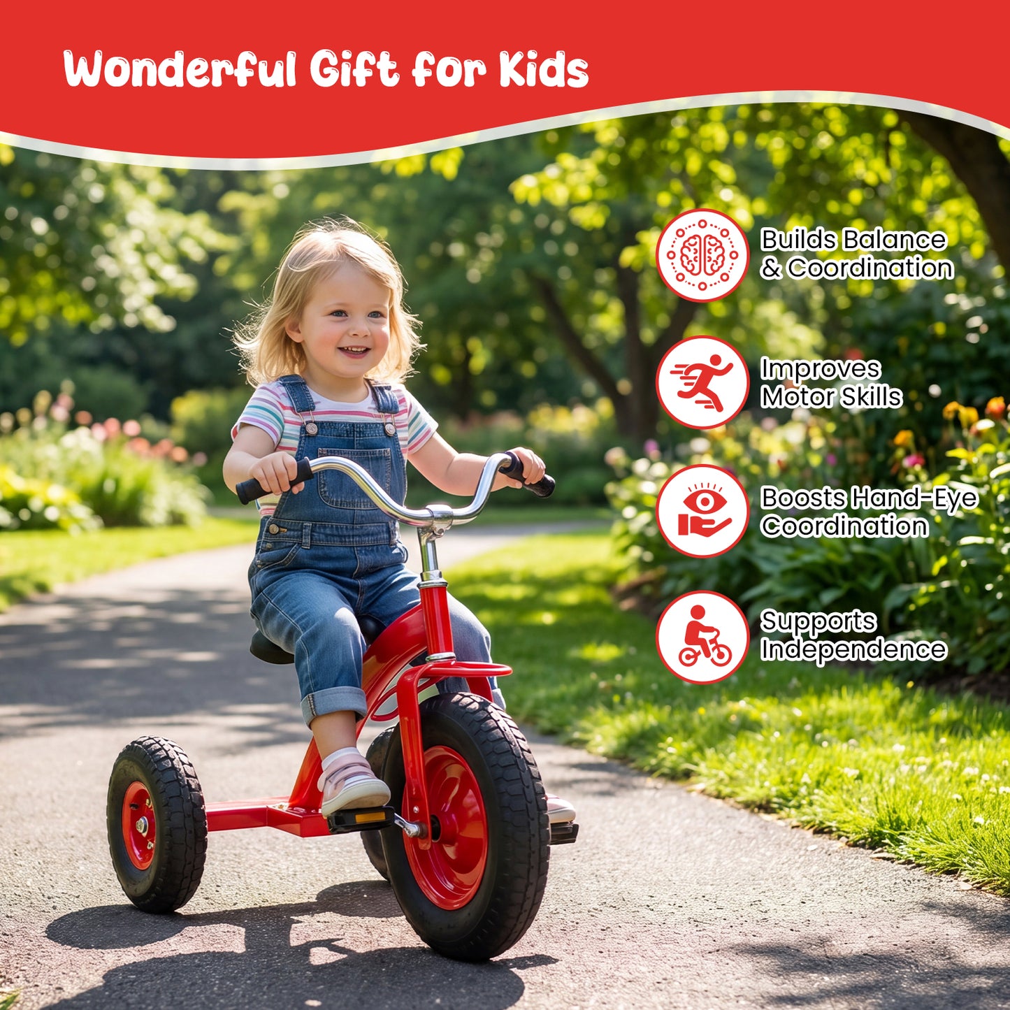 Red Kids Tricycle | Adjustable Seat & Inflatable Rubber Tires