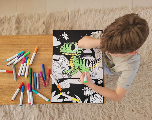Velvet Dinosaur colouring Kit for kids, offering prehistoric artistic fun at home.