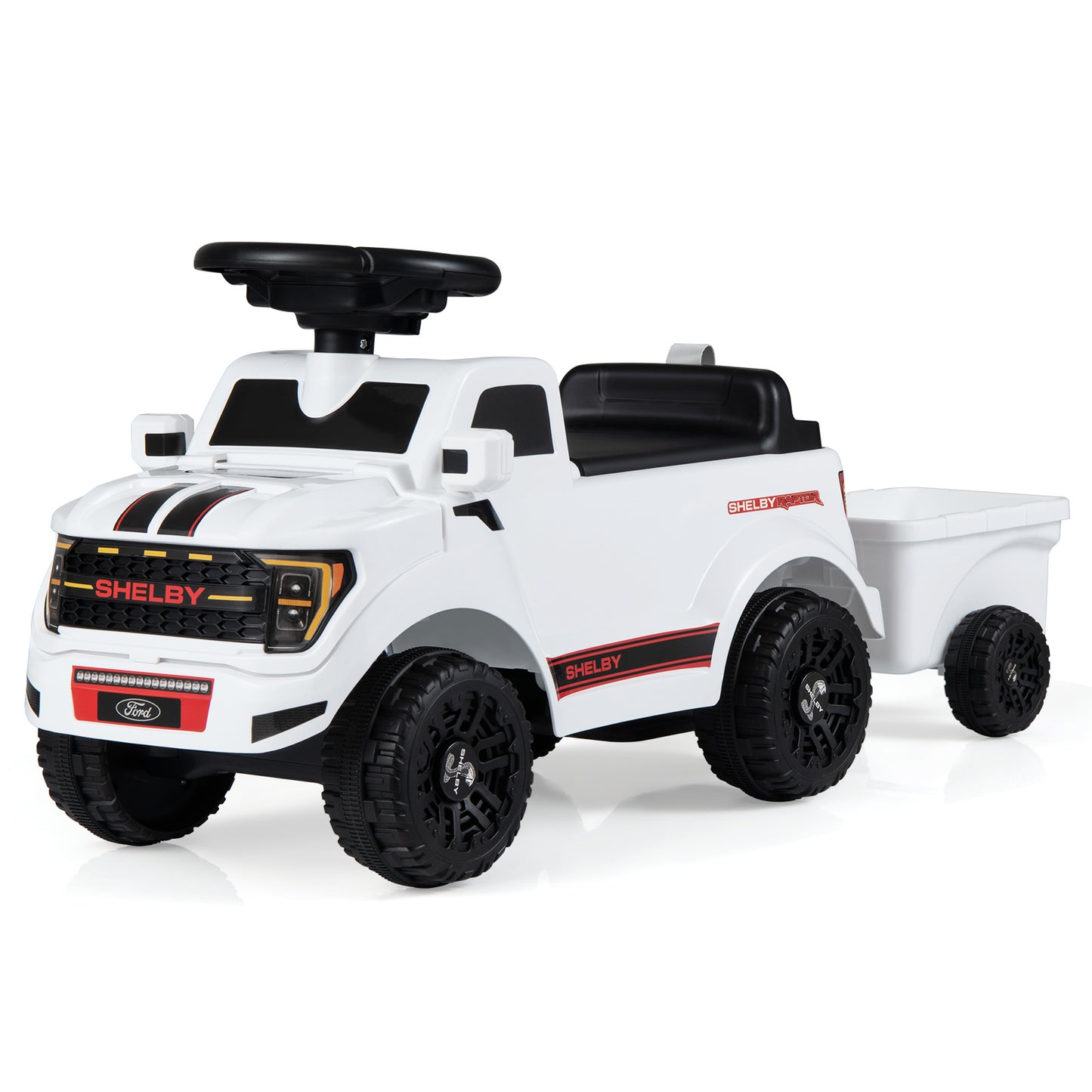 White Ford Shelby F-150 Raptor Kids Ride On Car With Trailer
