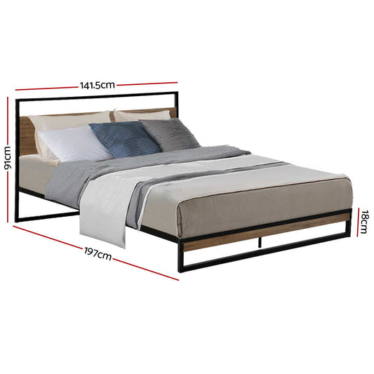 Artiss Double Bed Frame - Metal and Wood Industrial Design for Stylish Kids Bedroom