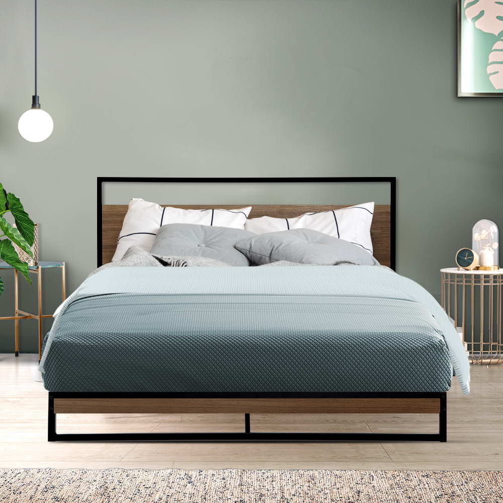 Artiss Double Bed Frame with Metal and Wood Industrial Design for Kids Bedroom Decor
