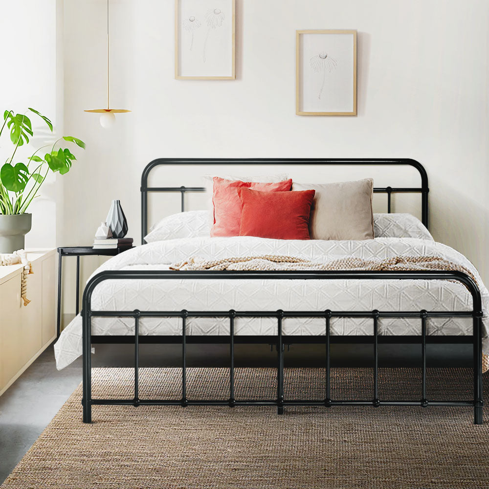 Artiss Leo Double Metal Bed Frame in black, perfect for childrens country-style bedroom.