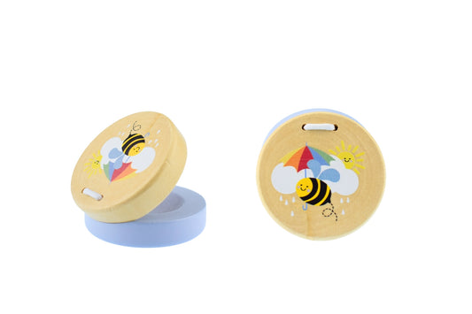 Wooden Castanets | Buzzy Bee Design, Beech Wood, Yellow & Black