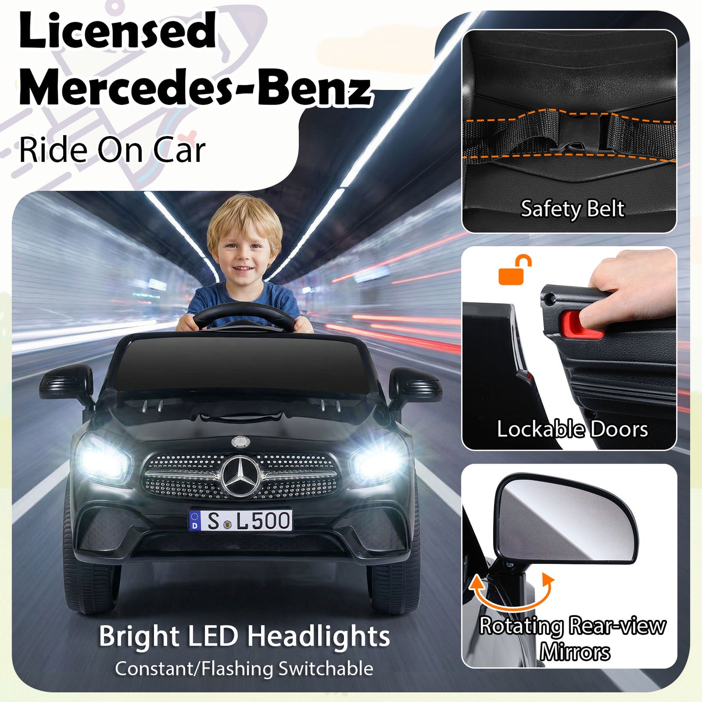 Licensed Mercedes Benz 12V Kids Ride On Car Black | Remote