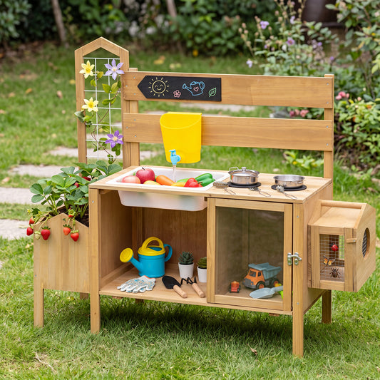 Natural Kids Mud Kitchen | Sink Stove Planter Bird Cage