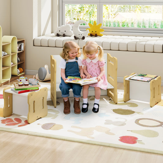Natural Wood 3-in-1 Toddler Table & 2 Chairs Convertible Set